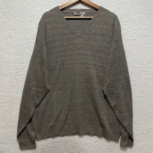 Vintage AKA Eddie Bauer Mens Sz XL Tan Heather Linen Cotton Blend V Neck Sweater